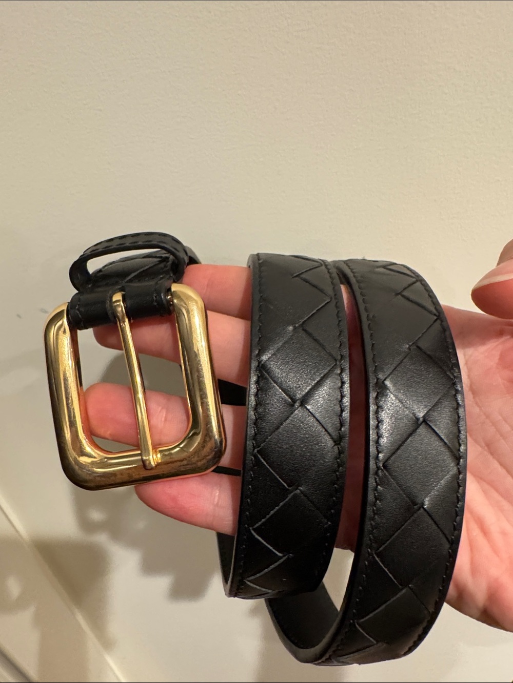 Black Quilted Leather women’s Belt with Gold Buckle